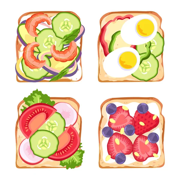 Здорові Бутерброди Набору Зверху Ілюстрація Їжі Ізольовані Сніданок Або Обід — стоковий вектор