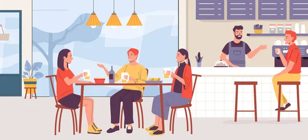 Άνθρωποι Στο Εστιατόριο Φίλοι Πίνουν Μπύρα Στην Παμπ Εικονογράφηση Των — Διανυσματικό Αρχείο