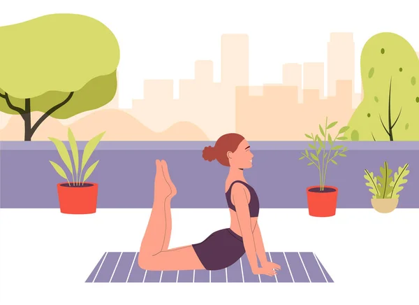 Yoga Und Meditation Einer Modernen Urbanistischen Stadt Pose Der Gesundheit — Stockvektor
