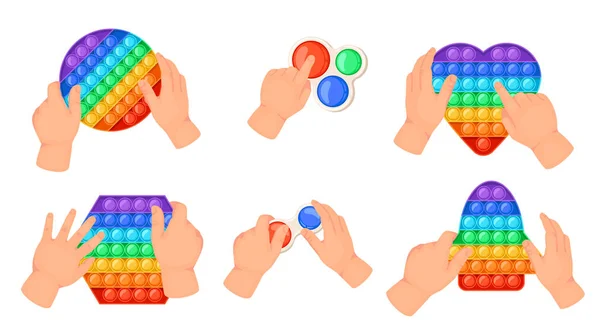 Dibujos Animados Arco Iris Pop Burbujas Juguete Juguetes Sensoriales Relajantes — Vector de stock