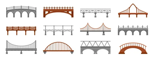 Коллекция Мостов Железнодорожный Пролет Железный Деревянный Железобетонный Каменный Пешеходный Мост — стоковый вектор