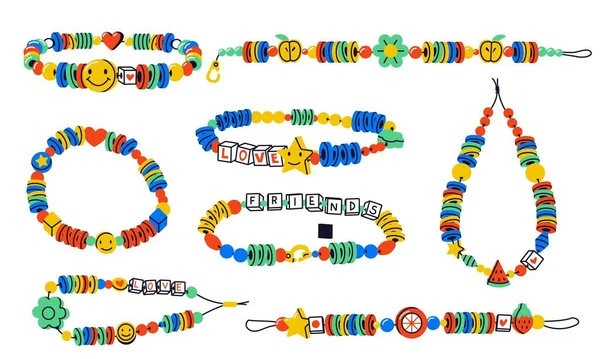 Gekritzelte Perlen Cartoon Bunte Kinderarmband Elemente Old School Kind Handgemachte — Stockvektor