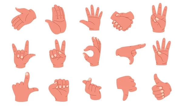 手的姿势人类的手掌和手腕表现出情感和体征 手臂摆出指尖食指的姿势 用手指头竖起手势语图标 矢量卡通集 通信信号 — 图库矢量图片