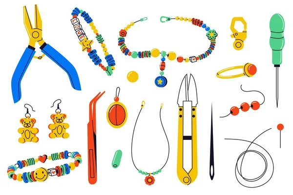 Werkzeuge Zur Schmuckherstellung Cartoon Handgefertigte Accessoires Mit Instrumenten Flache Armband — Stockvektor