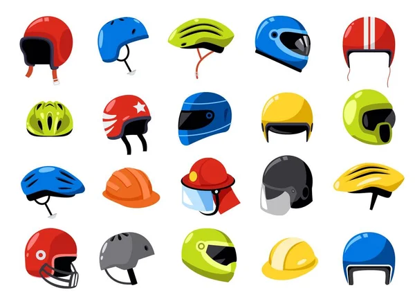 Helmet Collection Cartoon Bike Motorcycle Driver Sport Building Engineer Worker —  Vetores de Stock