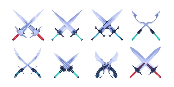 Crossed Swords Metal Fantasy Medieval Knight Sharp Blades Cartoon Style — Stockový vektor