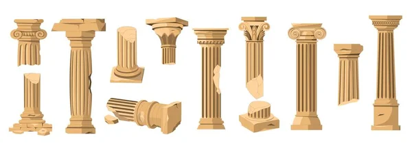 Greek Columns Ancient Roman Stone Pillars Old Classical Architecture Colonnade — Stock Vector