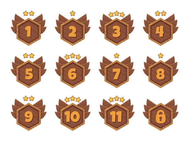 Spelnivå Nummer Träram Val Skärm Tecknad Ranking Prestation Emblem Dekorativa — Stock vektor