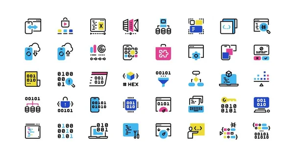 Software Development Line Icons Program Coding Application Architecture Front End — Stock Vector