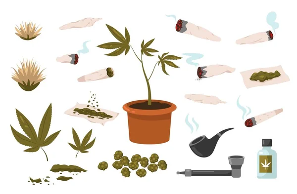 Ziołowy Papieros Cannabis Walcowane Płycizny Marihuana Kreskówki Wspólnego Palenia Ziół — Wektor stockowy