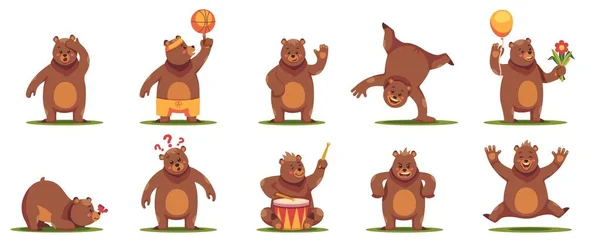 Смешной Медвежонок Симпатичные Мультяшные Талисманы Тедди Комические Пушистые Животные Зоопарка — стоковый вектор