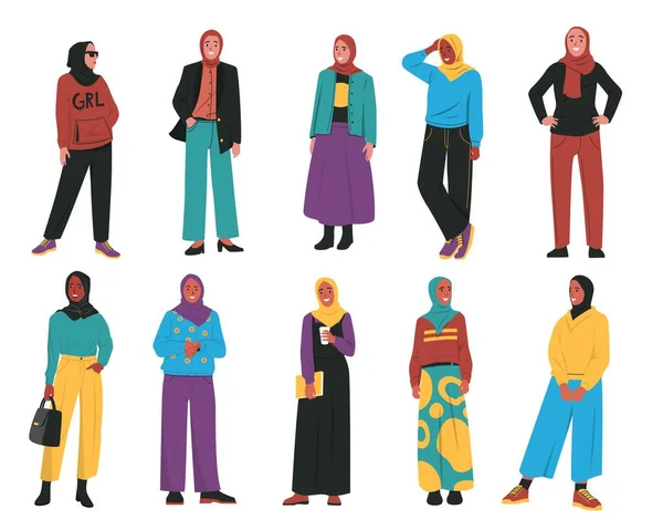 Personaggio Donna Araba Personaggi Femminili Islamici Dei Cartoni Animati Vestaglia — Vettoriale Stock