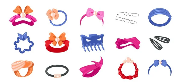 Gravatas Cabelo Cabeleireiro Bonito Arco Cabelo Ícones Scrunchy Desenhos Animados — Vetor de Stock