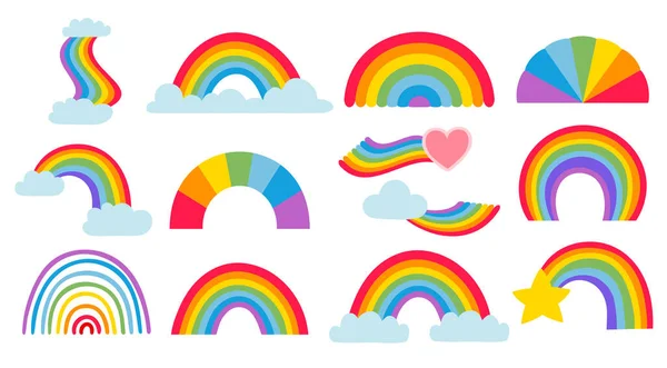 Cartoon Rainbow Collection Colored Arcs Weather Set Rainbow Collection Cartoon — Stock Vector