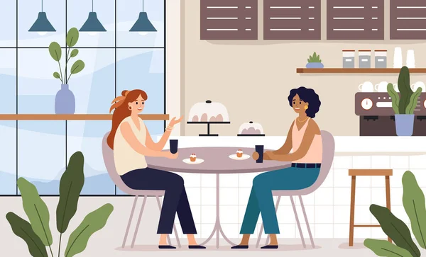 女性朋友 咖啡店和朋友们见面休息 与咖啡见面的媒介 餐馆谈话的例证 — 图库矢量图片