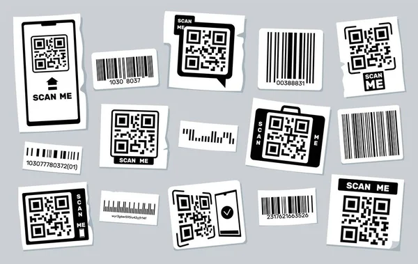 Qr代码贴纸 带产品信息或链接的条形码标签 价格标签图形元素扫描仪框架 扫描手机概念 产品代码说明的向量集 — 图库矢量图片