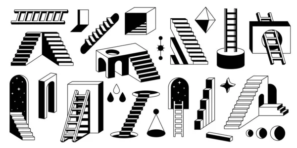 Escadas Surreais Elementos Geométricos Abstratos Escadas Modernas Escadas Monocromáticas Pretas — Vetor de Stock