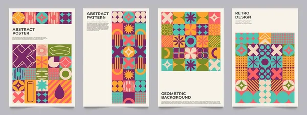 幾何学的なレトロな形のポスター 概要広告やプレゼンテーション 最小限の前衛的な形状のためのバウハウスレトロなデザインのチラシ バウハウス幾何学的なポスターイラストのベクトルコレクション — ストックベクタ