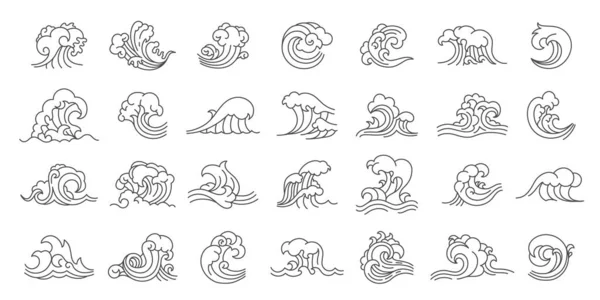 Ιαπωνικά Κύματα Γραμμών Εικονίδια Εικονογράμματα Κύματος Ανατολικών Ευθειών Γραμμών Αφηρημένα — Διανυσματικό Αρχείο