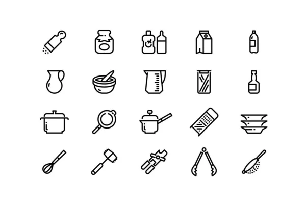 Icônes Ligne Ustensiles Cuisine Ustensiles Cuisine Accessoires Ketchup Sauces Moutarde — Image vectorielle