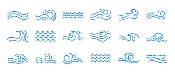 Iconos Línea Agua Marcas Fluviales Agua Olas Marinas Elementos Líquidos — Archivo Imágenes Vectoriales