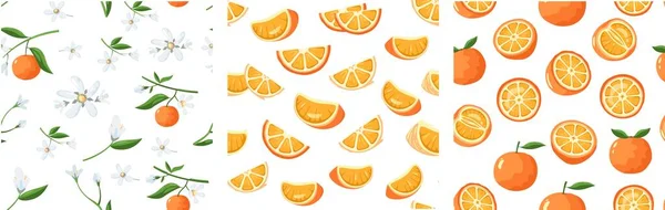 Uno Schema Arancione Stampa Senza Cuciture Con Cartoni Animati Tropicali — Vettoriale Stock