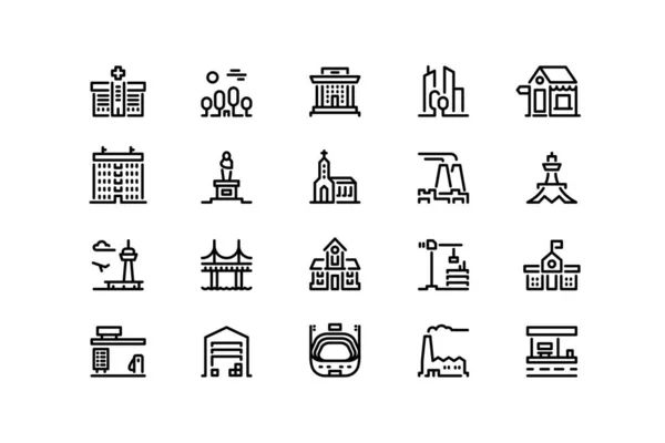 City Buildings Line Icons Real Estate Home Office Construction Renovation — Stock Vector