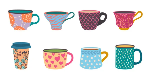 Different Cups Tea Cup Scandinavian Kitchen Coffee Mug Vector Mug — Stock Vector