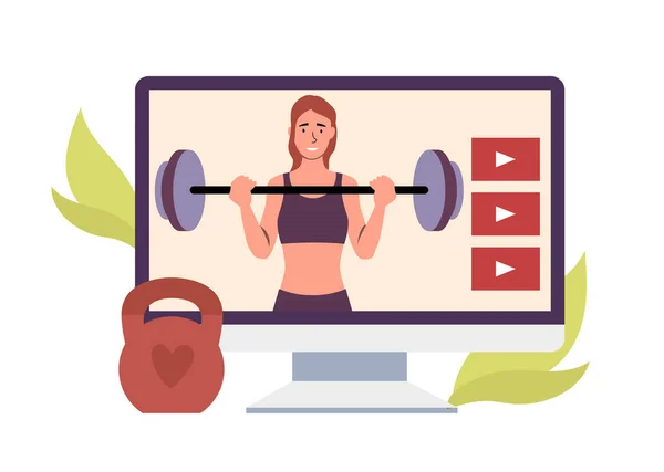 Fitness视频博客 由教练在线流媒体 矢量博客健身 视频在线 Vlog生活方式 锻炼和体育频道 并附有锻炼说明 — 图库矢量图片