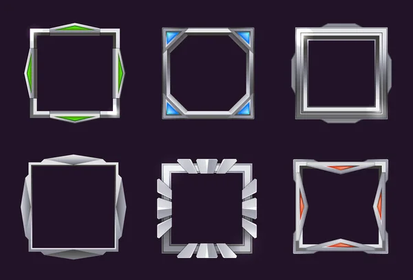 Game Square Frame Silver Frames Colorful Gemstones Illustration Silver Frame — Stock Vector