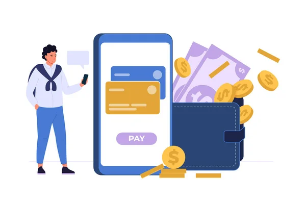 Online Zahlungen Nutzen Smartphone Für Transaktionen Und Sicher Online Pay — Stockvektor
