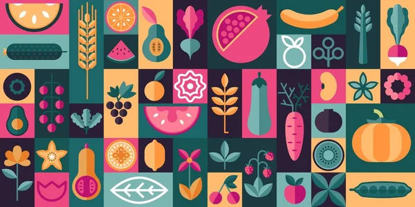 Geometrik Organik Gıda Çiftlik Taze Yiyecek Sebzeleri Olan Doğa Soyutlama — Stok Vektör