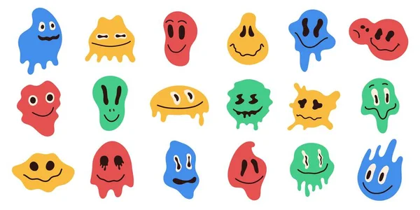 Emoji Distorcido Colorido Abstrato Derretimento Enfrenta Surreal Ácido Groovy Meltdown — Vetor de Stock