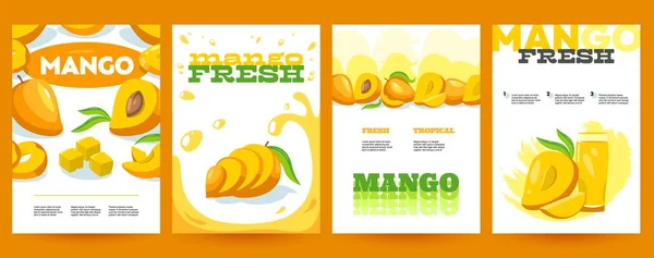 Cartazes Manga Fruta Madura Doce Tropical Com Texto Logotipo Desenhos — Vetor de Stock