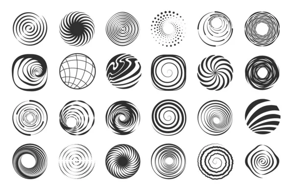 螺旋形 摘要涡旋几何图形 现代波浪形圆形螺旋形抽象元素 运动黑色边框设计元素 设计的矢量集涡旋几何图解 — 图库矢量图片