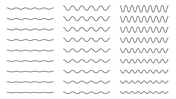 Линия Горизонтальной Волны Воды Волнистый Синусоидальный Контур Горизонтального Делителя Волнистые — стоковый вектор