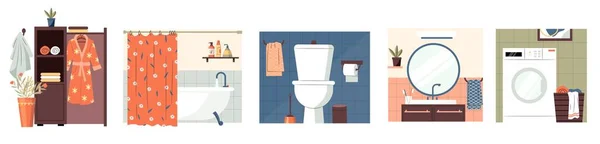 Cartoon Badkamer Toilet Interieurs Badkamer Met Wastafel Douche Minimalistisch Toilet — Stockvector