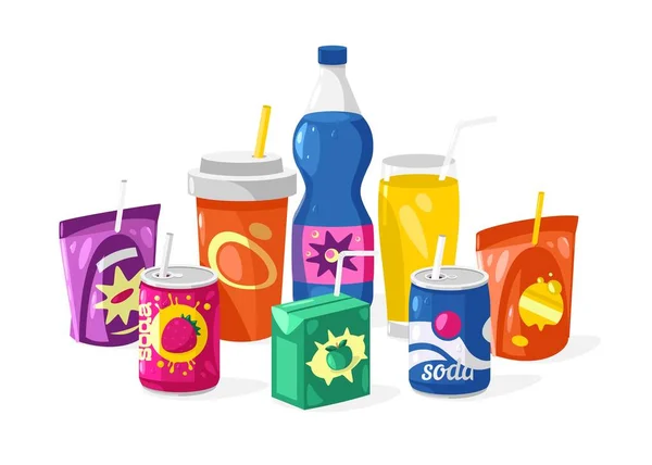 Bebidas Doces Com Palhinhas Bonito Desenhos Animados Palhinhas Plásticas Coloridas —  Vetores de Stock