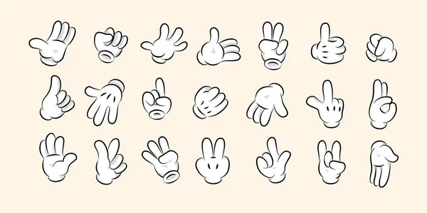 Cartoon White Gloves Hand Comic Gestures Signals Retro Cartoon Character — Stock Vector