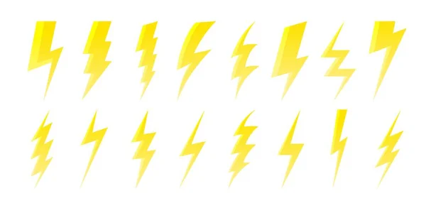 Cartoon Yellow Lightning Bolt Fast Shiny Electric Arrow Symbols Glossy — Stock Vector