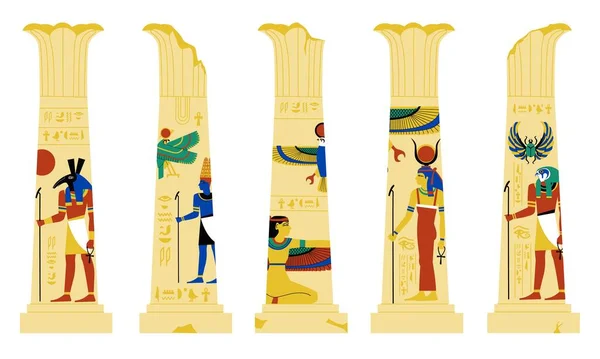 Pilar Egípcio Colunas Quebradas Antigas Com Formas Ornamentais Templo Construindo — Vetor de Stock