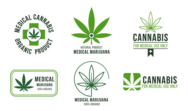 Cannabis Etikett Für Medizinische Zwecke Legale Marihuana Behandlung Schmerzmittel Gegen — Stockvektor