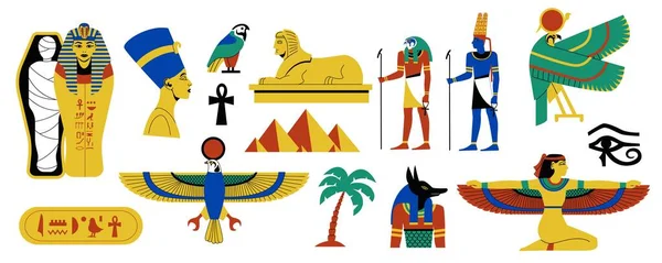 Египетские Символы Установлены Древние Египетские Иероглифы Папирус Бумажные Декоративные Элементы — стоковый вектор