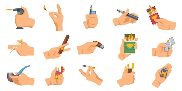 Sigaralı Eller Ellerinde Sigara Cihazları Olan Kadın Erkek Çizgi Romanları — Stok Vektör