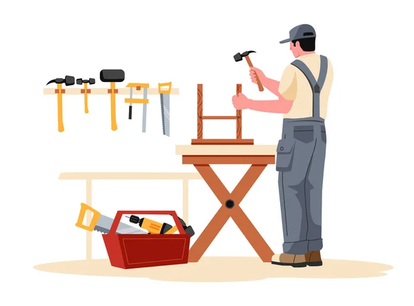 Tischlerei Mit Werkzeug Reparatur Und Renovierung Illustration Der Werkstattreparatur Tischlerei — Stockvektor