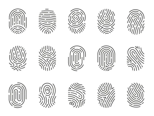Fingerabdruck Symbole Menschliche Daumen Und Fingerabdrucksymbole Für Sicherheit Und Untersuchung — Stockvektor
