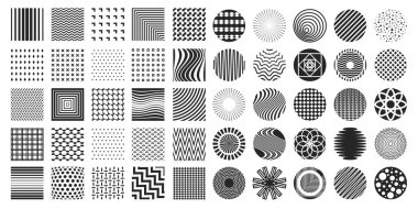 Kare ve yuvarlak ikonlar. Geometrik şekiller, logo tasarımı için asgari stil, soyut çokgen çember üçgen altıgen şekilleri. Geometrik kare şekil simgesinin vektör kümesi