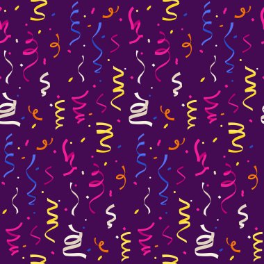 Kurdeleler düşüyor. Doğum günü partisi, Noel ve yeni yıl kutlamaları için kusursuz renkli flamalar. Düşen illüstrasyon deseninin vektör dokusu