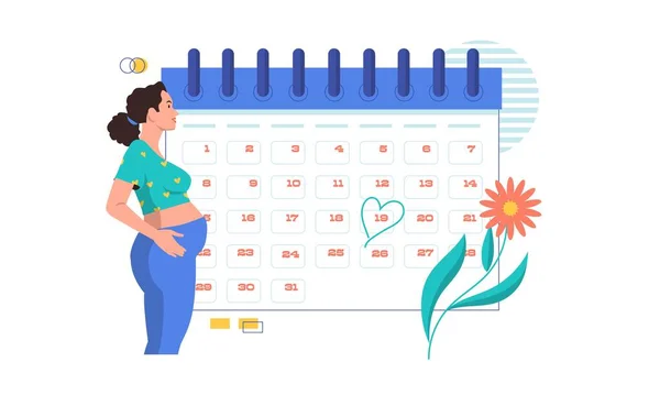 Calendario Del Embarazo Cuenta Atrás Mensual Con Mujer Embarazada Cita — Archivo Imágenes Vectoriales