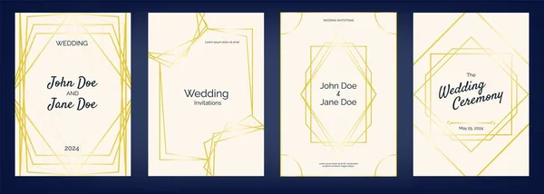 Wedding Invitation Golden Lines Luxury Elegant Wedding Card Geometric Pattern — Stock Vector